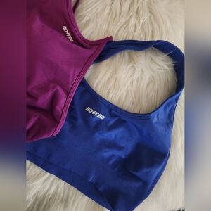 Bo+Tee Purple and Blue Sports Bras + Blue Legging Large